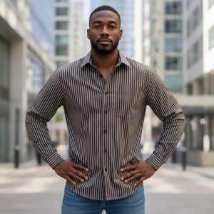 Van Heusen Men's Small Black and White Striped Shirt Preppy Business Casual